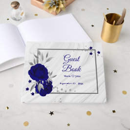 Livro De Visitas gic royal blue floral Folha geométrica de prata