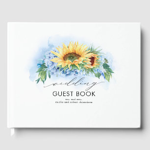 Livro De Visitas Girassóis Amarelos e Hydrangea Azul Dusty