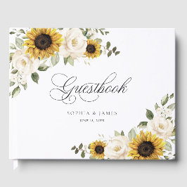 Livro De Visitas Girassóis Florais Flores Brancas Verdura Casamento