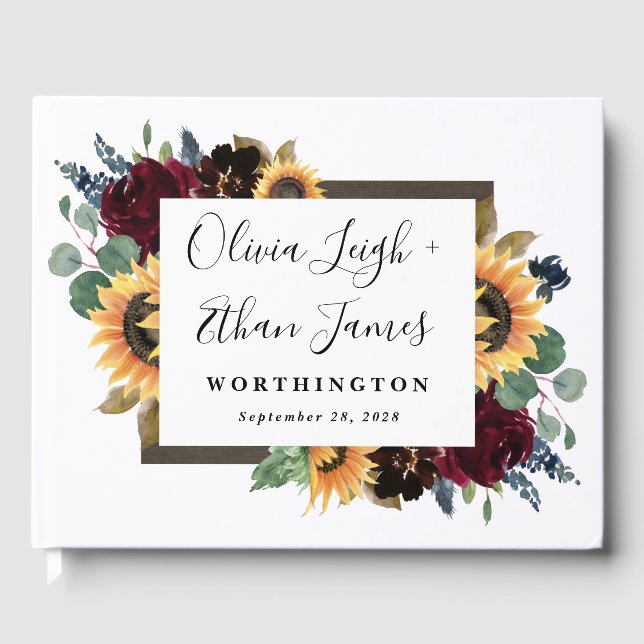 Livro De Visitas Girassol e Rosas Borgonha Marinho Vermelho Azul Ca (Frente)