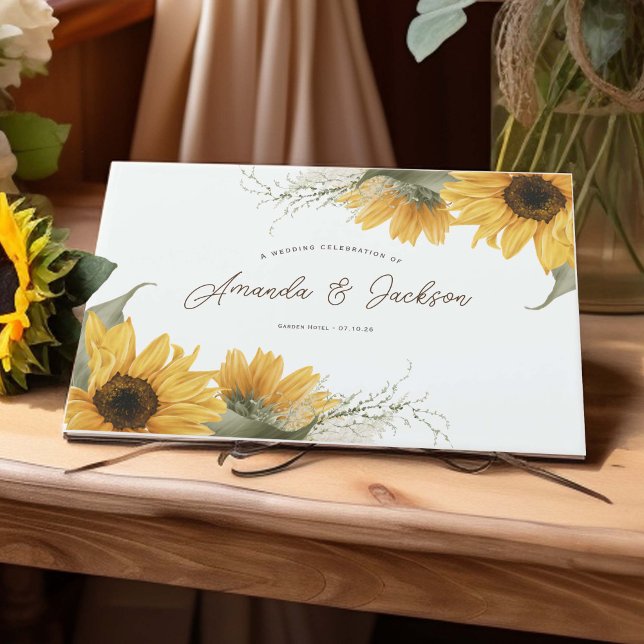 Livro De Visitas Girassol Russo Elegante, Casamento outono (Rustic Sunflower themed, Wedding Guest Book.)