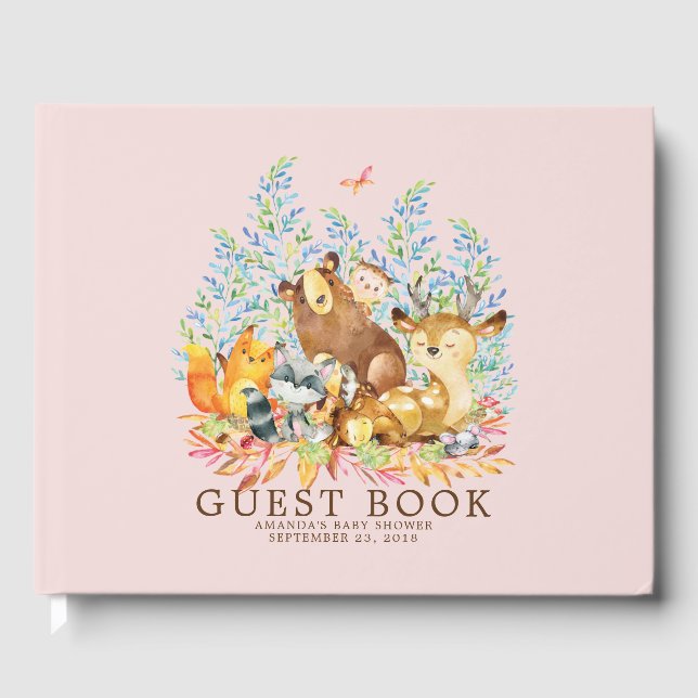 Livro De Visitas Girls Woodland Chá de fraldas Guest Book (Frente)