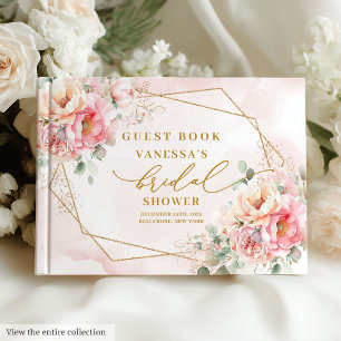 Livro De Visitas Glam Blush Rosas Rosa Brilho Dourado Chá de Noiva