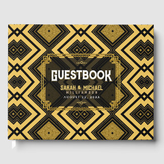 Livro De Visitas Glam Geometria Padrão Dourado Preto Casamento