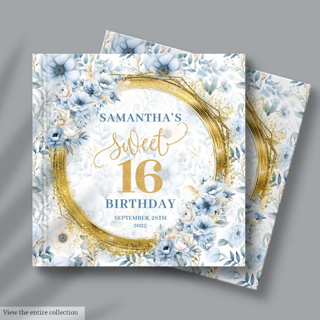 Livro De Visitas Glam Light Blue Sweet 16 Guest Book Glitter Dourad (Glam Light Blue Sweet 16 Guest Book Gold Glitter)