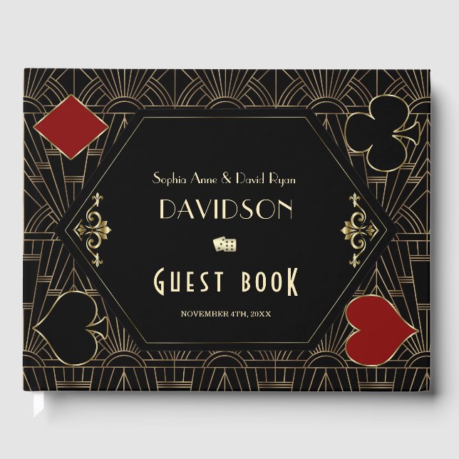 Livro De Visitas Glam Vegas Casino Gold Art Deco Wedding  (Frente)