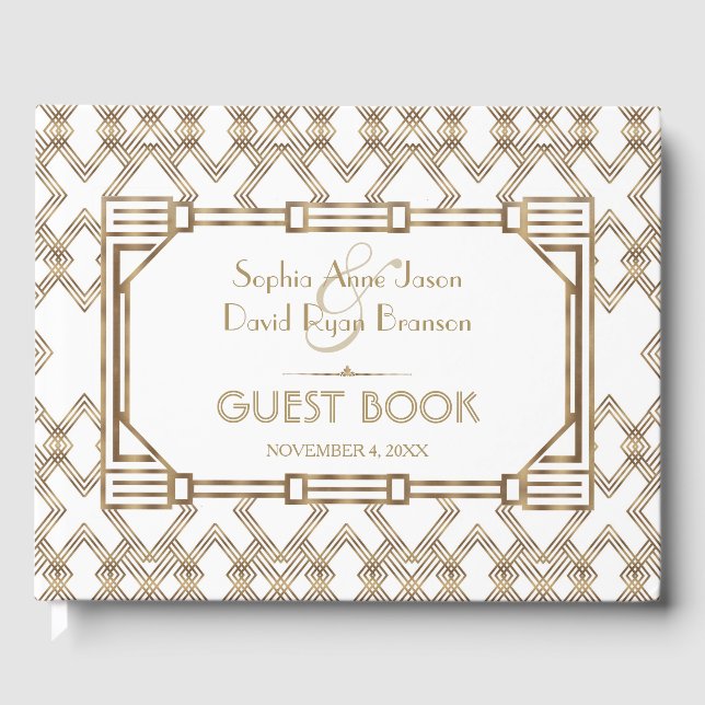 Livro De Visitas Glam White Dourado Excelente Gatsby Wedding (Frente)