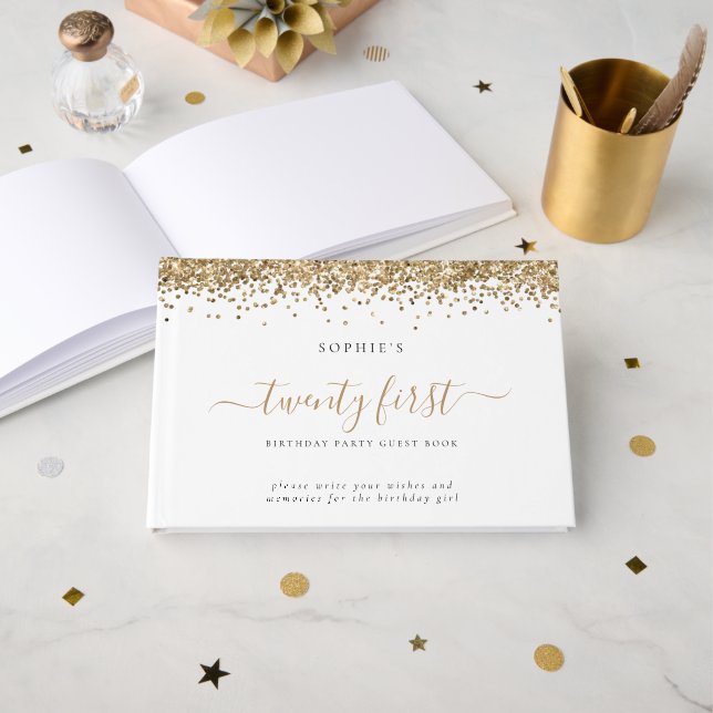Livro De Visitas Glitter Dourado 21ª Festa de aniversário (Frente aberta)