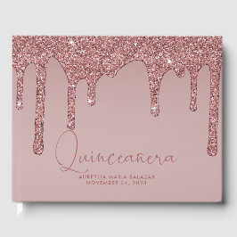Livro De Visitas Glitter Dourado de Rosa de luxo Quinceanera