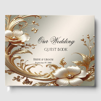 Livro De Visitas Gold Floral Guest Book