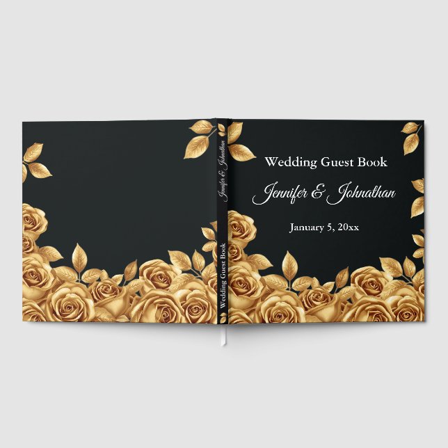 Livro De Visitas Gold Roses Custom Background Wedding  (Completo)