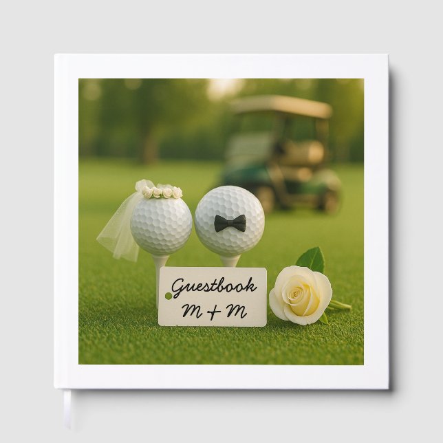 Livro De Visitas Golf Wedding with balls on green grass bride groom (Frente)
