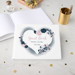 Livro De Visitas gorgeous navy blue & pink flowers floral heart