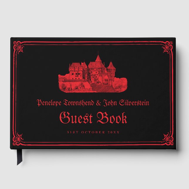 Livro De Visitas Gothic Vampire Castle Border Black Red Wedding (Frente)