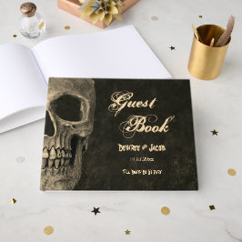 Livro De Visitas Gótico Sépia Meia Caveira Cabeça Antigo Casamento