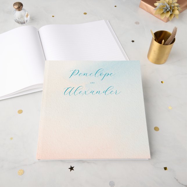 Livro De Visitas Gradiente Pastel Sereno com Estrelas (Frente aberta)