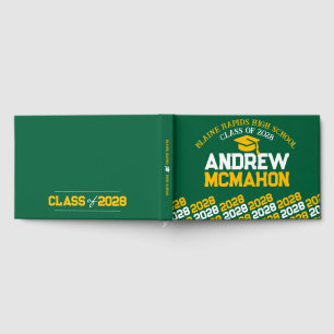 Livro De Visitas Graduação Amarela Verde e Dourada Personalizada