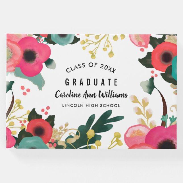 Livro De Visitas Graduação de Aquarela Floral Moderna (Frente)