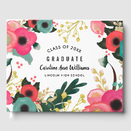 Livro De Visitas Graduação de Aquarela Floral Moderna