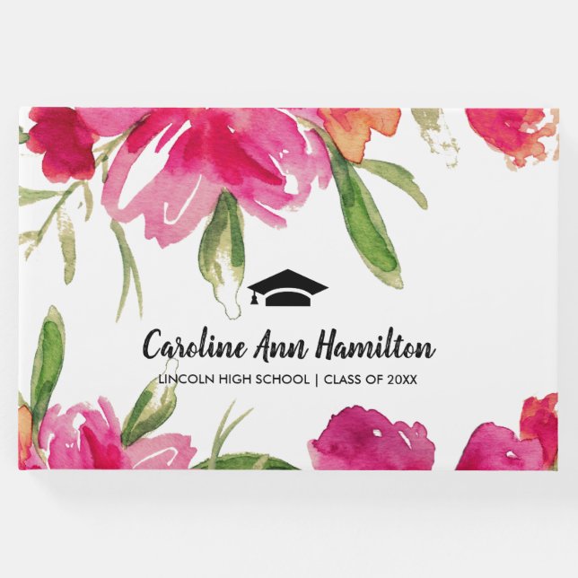 Livro De Visitas Graduação Floral Verde Fuchsia (Frente)