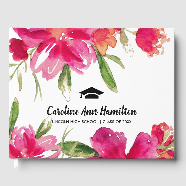 Livro De Visitas Graduação Floral Verde Fuchsia (Frente)