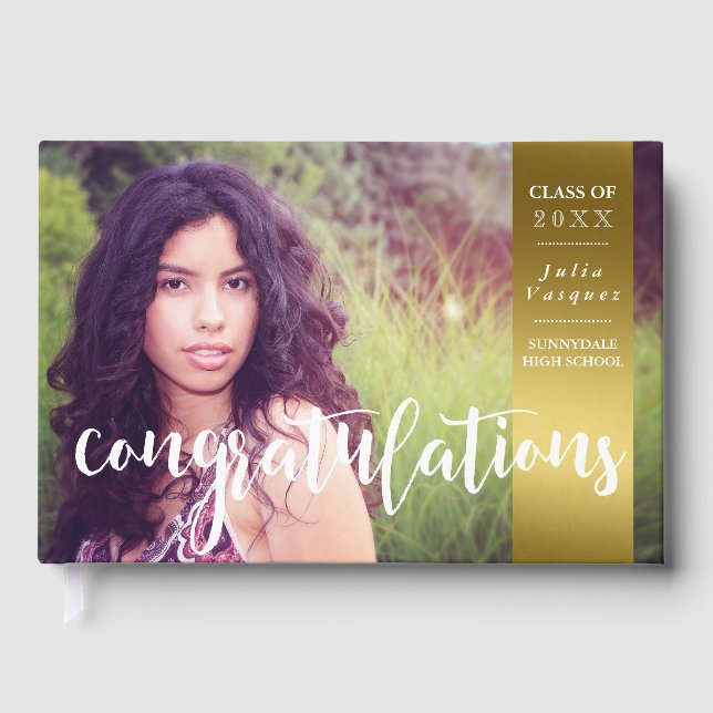 Livro De Visitas Graduação Personalizada de Fotos Dourada e Ouros (Frente)