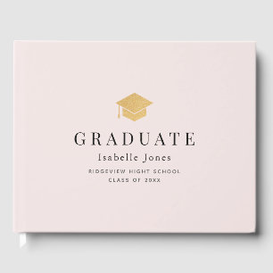 Livro De Visitas Graduação Rosa Minimalista do Boné de formatura