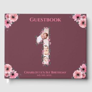 Livro De Visitas Grande primeiro aniversario Foto Collage Flower Gi
