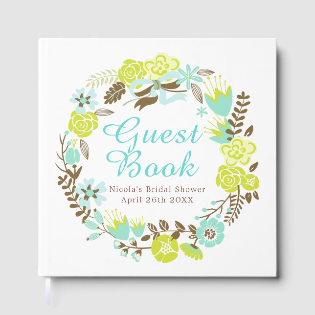 Livro De Visitas Green & Brown Floral Wreath Bridal Shower  (Frente)