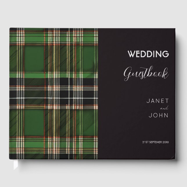 Livro De Visitas Green Scottish Tartan Wedding (Frente)