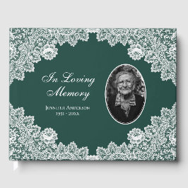 Livro De Visitas Green Vintage Floral Lace Memorial Foeral