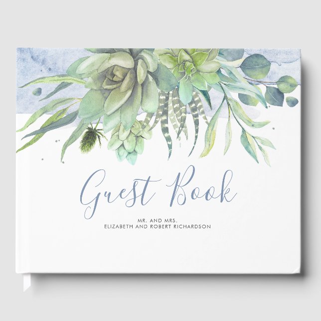 Livro De Visitas Greenerent Succulents Dusty Blue Wedding (Frente)