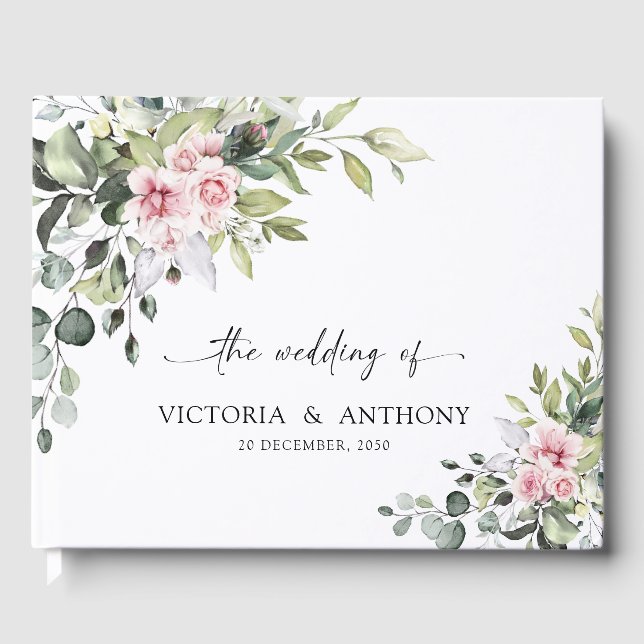 Livro De Visitas Greenery Blush Pink Casamento Guest Book (Frente)