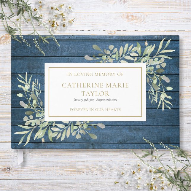 Livro De Visitas Greenery de Madeira Rústica Em Memória Funeral Amo (Rustic Wood Greenery In Loving Memory Funeral Guest Book)