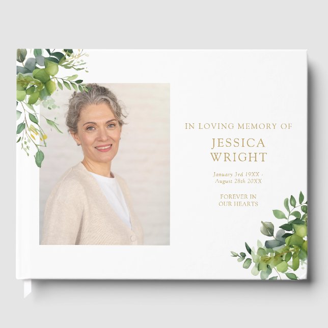 Livro De Visitas Greenery Floral Foto Funeral Memorial (Frente)