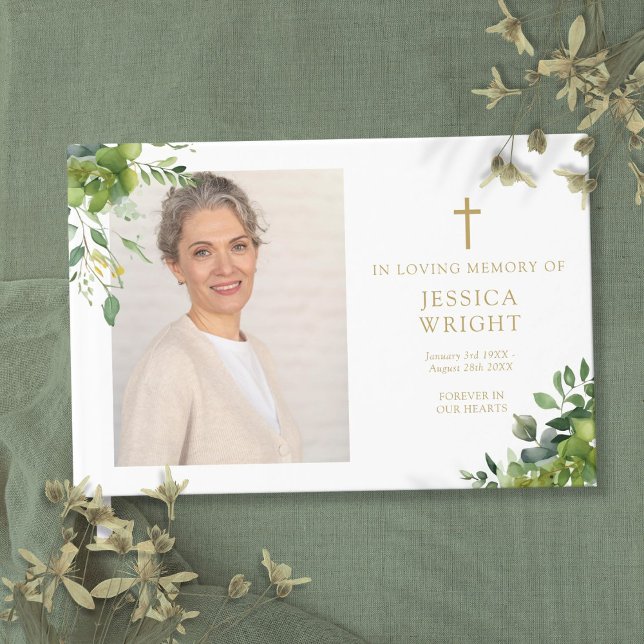 Livro De Visitas Greenery Foto do Memorial do Funeral Cristão (Greenery Photo Christian Funeral Memorial Guest Book)