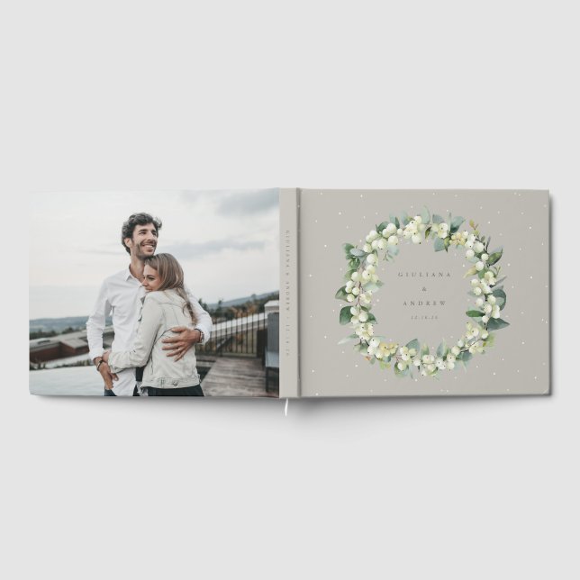 Livro De Visitas Greige Snowberry+Eucalyptus Wreath Casamento no in (Completo)