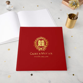 Livro De Visitas Grinalda floral vintage vermelha chinesa dupla fel