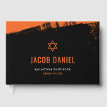 Livro De Visitas Grunge Orange Bar Mitzvah<br><div class="desc">Legal livro convidado Mitzvah,  Bar preto e laranja. Fonte moderna com fundo verde.</div>