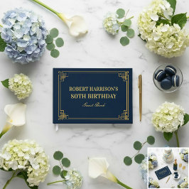 Livro De Visitas Guest Book Chic Navy Gold 80th Birthday