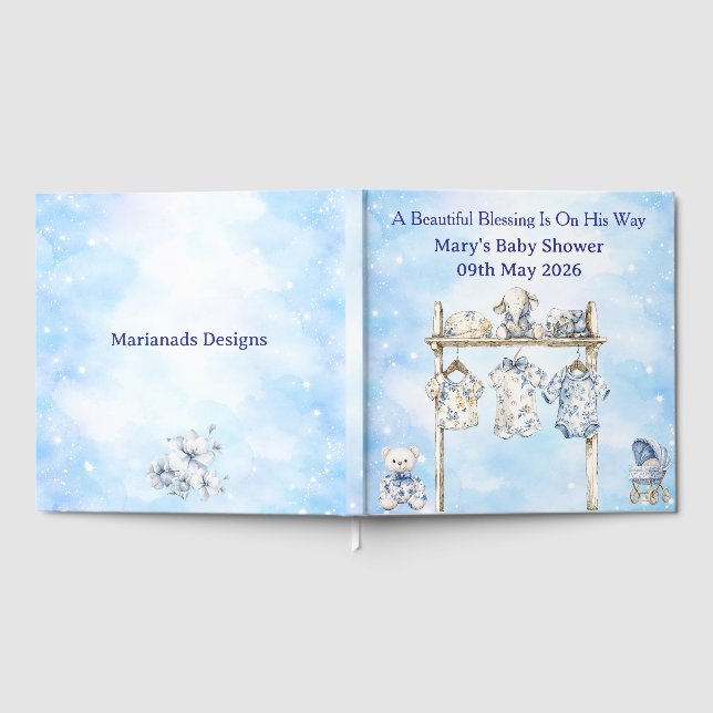 Livro De Visitas Guest Book-Editable Blue Chinoiserie Baby Shower  (Completo)