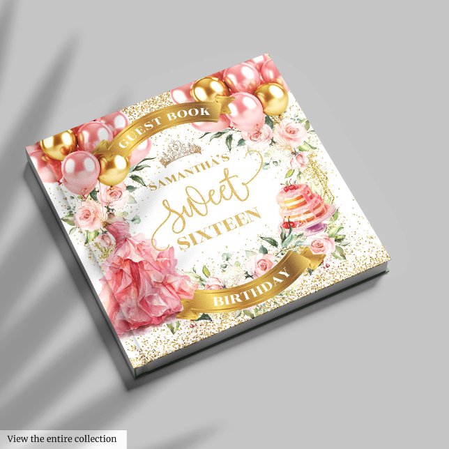 Livro De Visitas Guest Book Sweet, Dezesseis Flores de Escamas Dour (Chic Blush Gold Guest Book Sweet Sixteen)