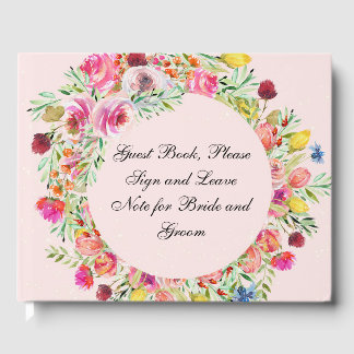 Livro De Visitas Guest Book with Pink Floral Wreath