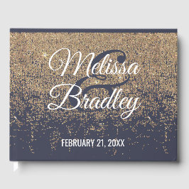 Livro De Visitas Guestbook Azul Marinho Glitter Sparkles Dourado