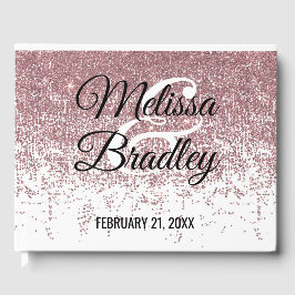 Livro De Visitas Guestbook Branco Glitter Dourado rosa