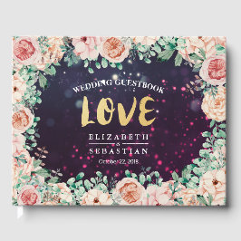 Livro De Visitas Guestbook Chic Floral Purple Sparkle Light