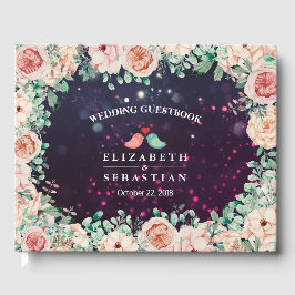 Livro De Visitas Guestbook Chic Floral Purple Sparkle Light