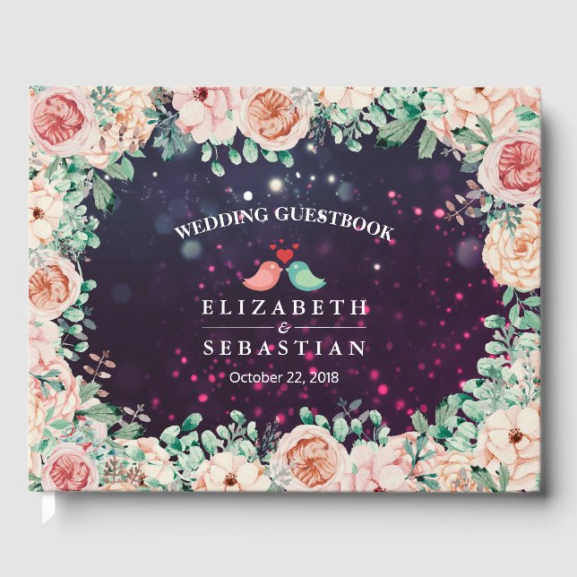 Livro De Visitas Guestbook Chic Floral Purple Sparkle Light (Frente)