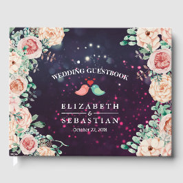 Livro De Visitas Guestbook Chic Floral Purple Sparkle Light