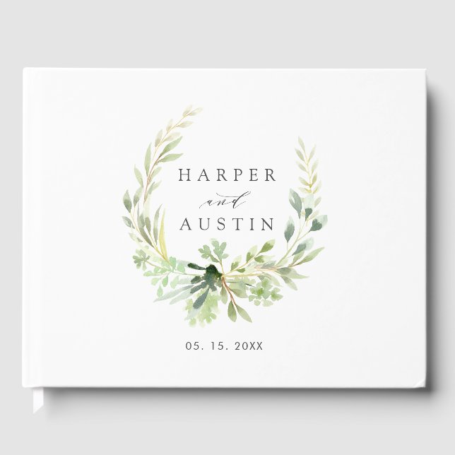 Livro De Visitas Guestbook de Casamento Botânico de Folhagem Verde (Frente)
